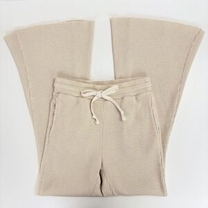 American Eagle Waffle Knit High-Waisted Flare Pants Cream S Lounge‎ Drawstring